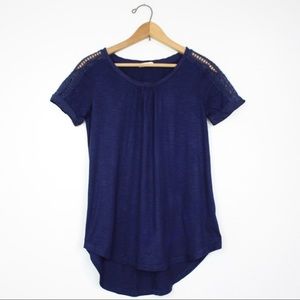 Anthropolgie Navy Crochet Shoulder Top